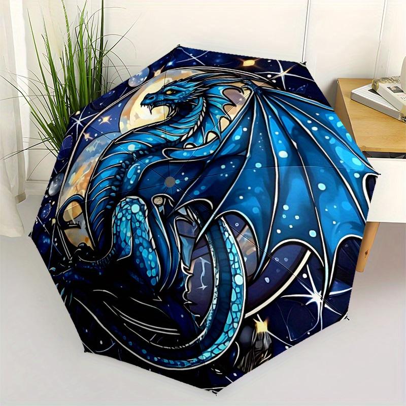 1pc Dragon Fantasy Compact Travel Umbrella, Automatic Folding Lightweight Windproof 8-Bone Reinforced Design, Portable for Bac