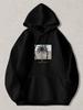 Black Pullover Hoodie with Palm Tree Graphic Print Casual Long Sleeve Sweatshirt with Front Pocket And Drawstring Hood for Daily W