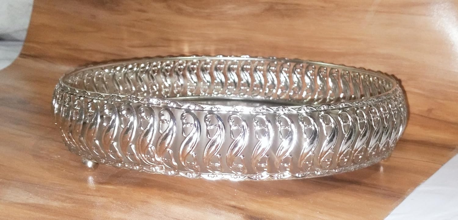 Round Mini Designer German Silver Tray | Silver Plated | Best Gift for Pooja | Diwali | Anniversary | House Warming. Size: 8x8 8x8 серебряный