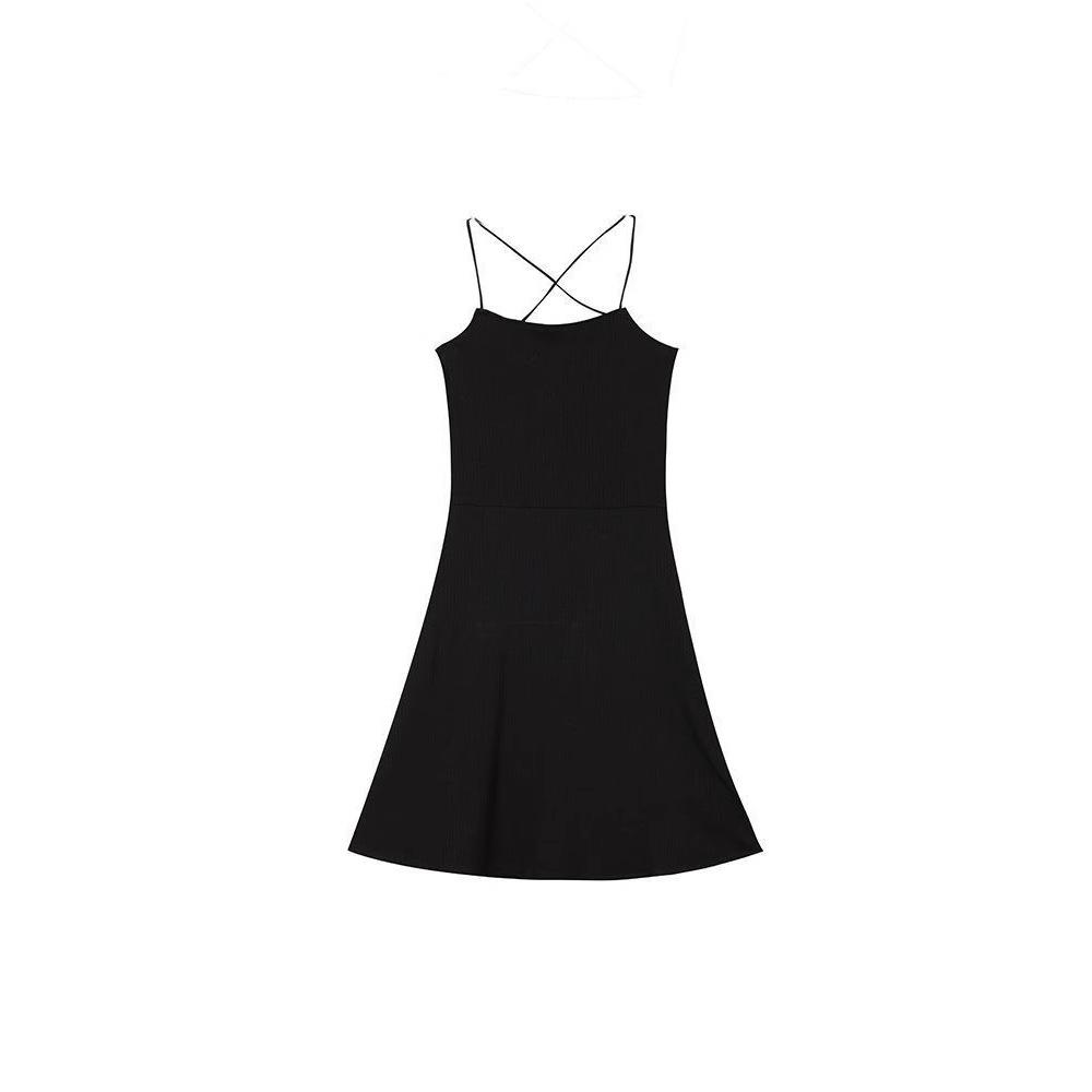 Style beautiful back slim fit sexy suspender dress summer waist and thin temperament light and familiar style Spice girl bag arm short skirt