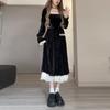 [Original Practice] Hepburn Style Black Velvet Dress Autumn and Winter Women's French Skinny Long Dress