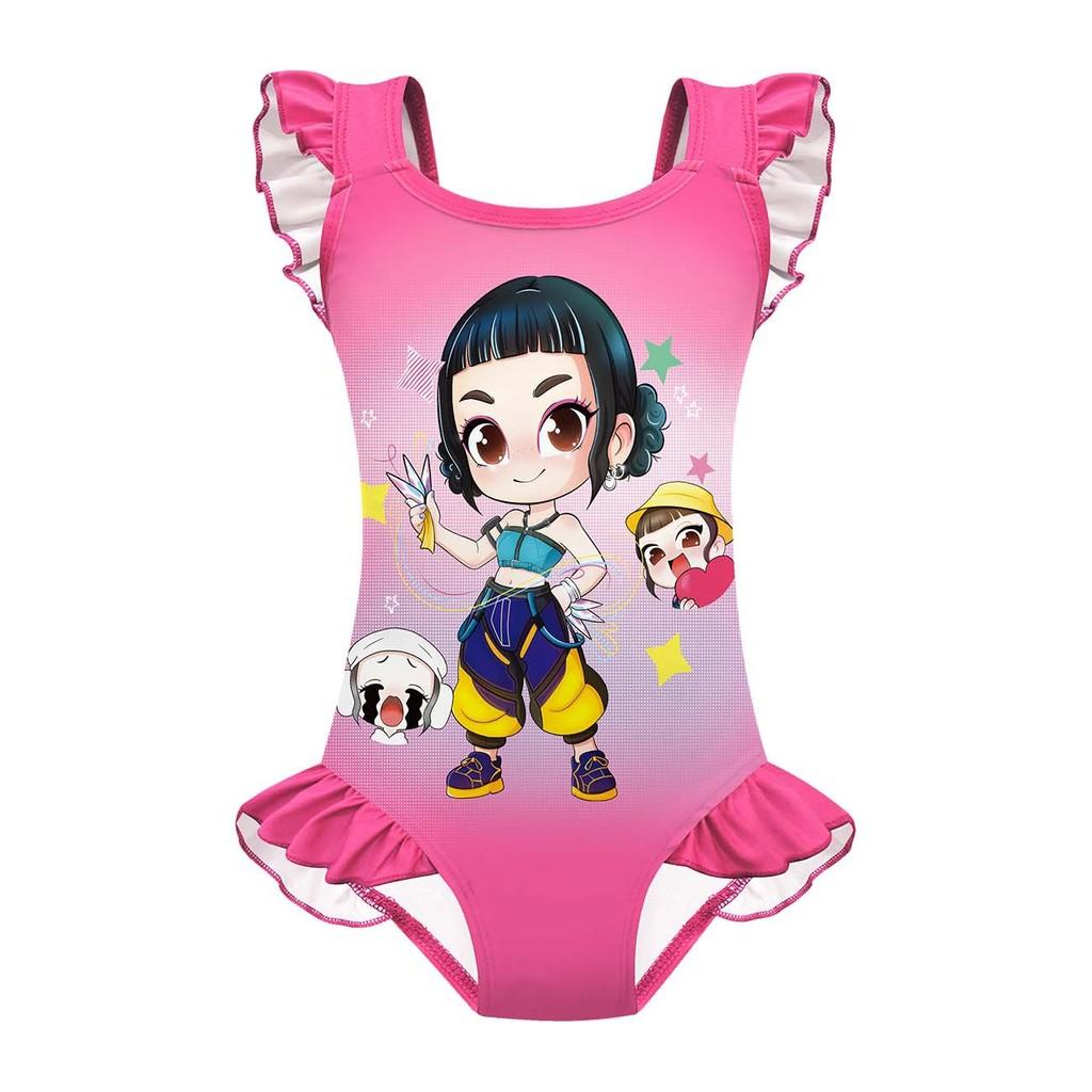 

Детский Девочки Аниме Мультфильм K-POP Руми Зои Мира Принт Волан Без рукавов Слитный Купальник Купальный костюм 160cm