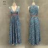 Summer New Bohemian Sleeveless Print Deep V-Neck Split Dress