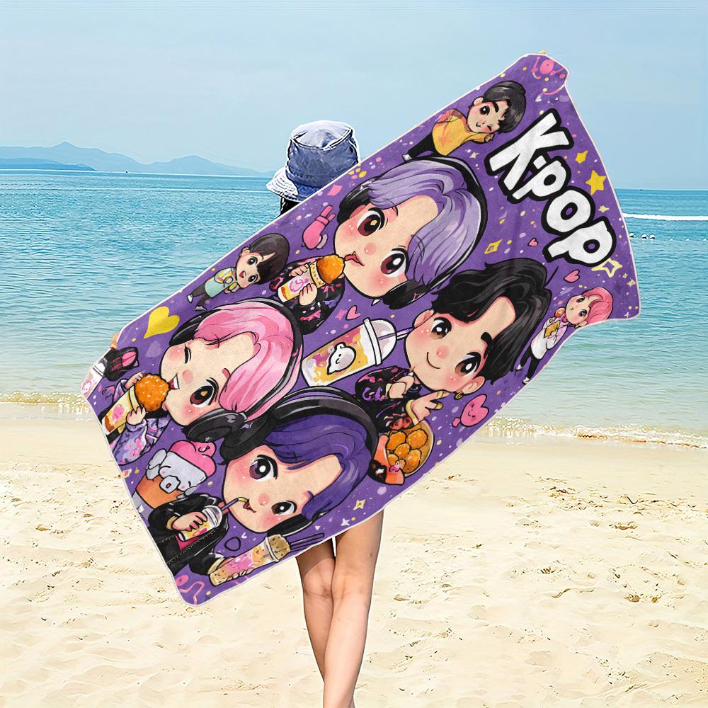 1pc K-pop Idol Beach Towel Extra Large Quick Dry Microfiber Sand Free Absorbent for Pool Travel Yoga 2D Flat Print Washable
