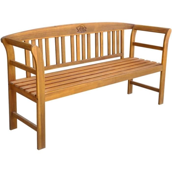 Banc de jardin en acacia sculpté - Naturel - 157 x 45 x 82.5 cm