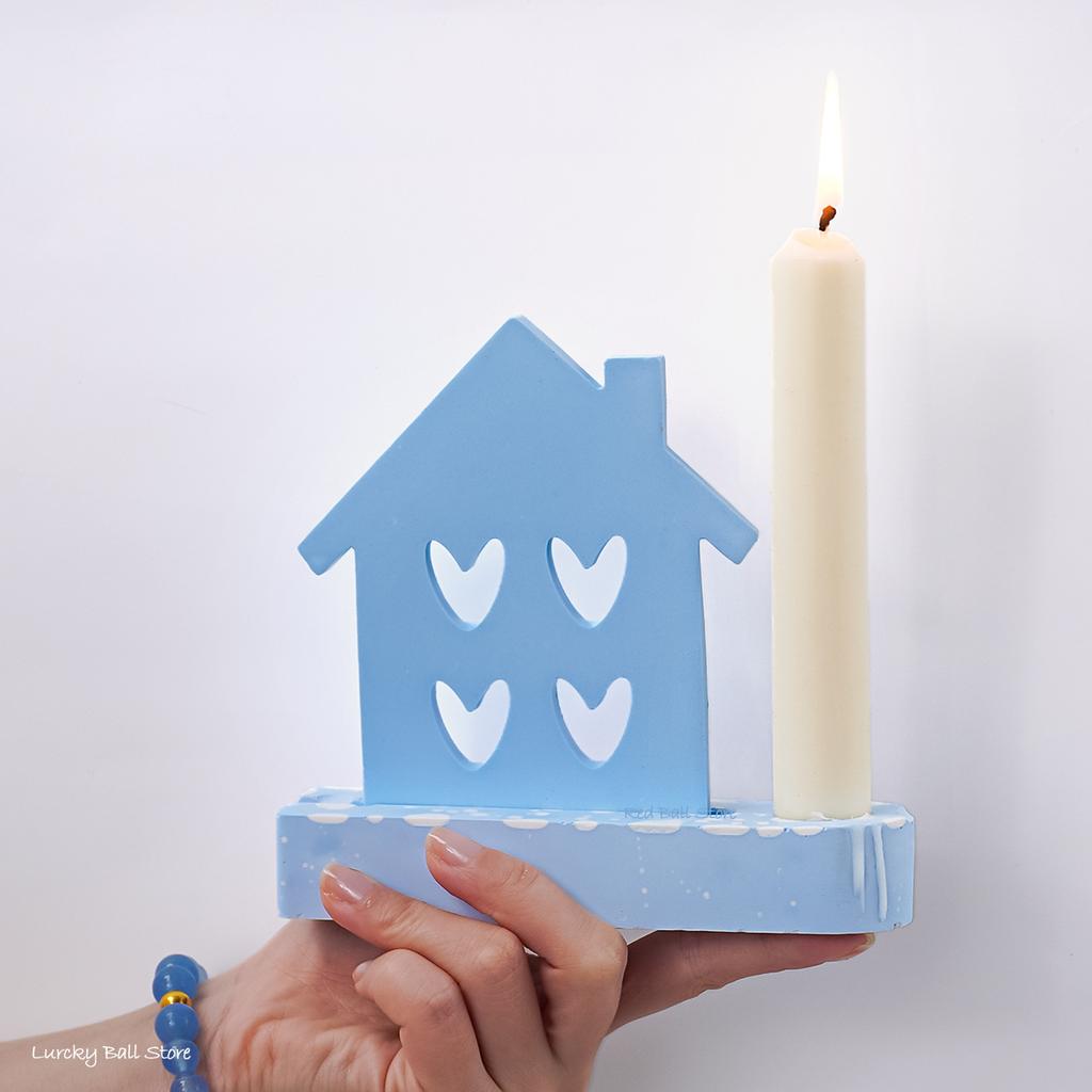 Love House Candlestick Silicone Mold DIY Concrete Tea Light Candle Holder Cement Plaster Crafts Casting Mould Eid Room Decor