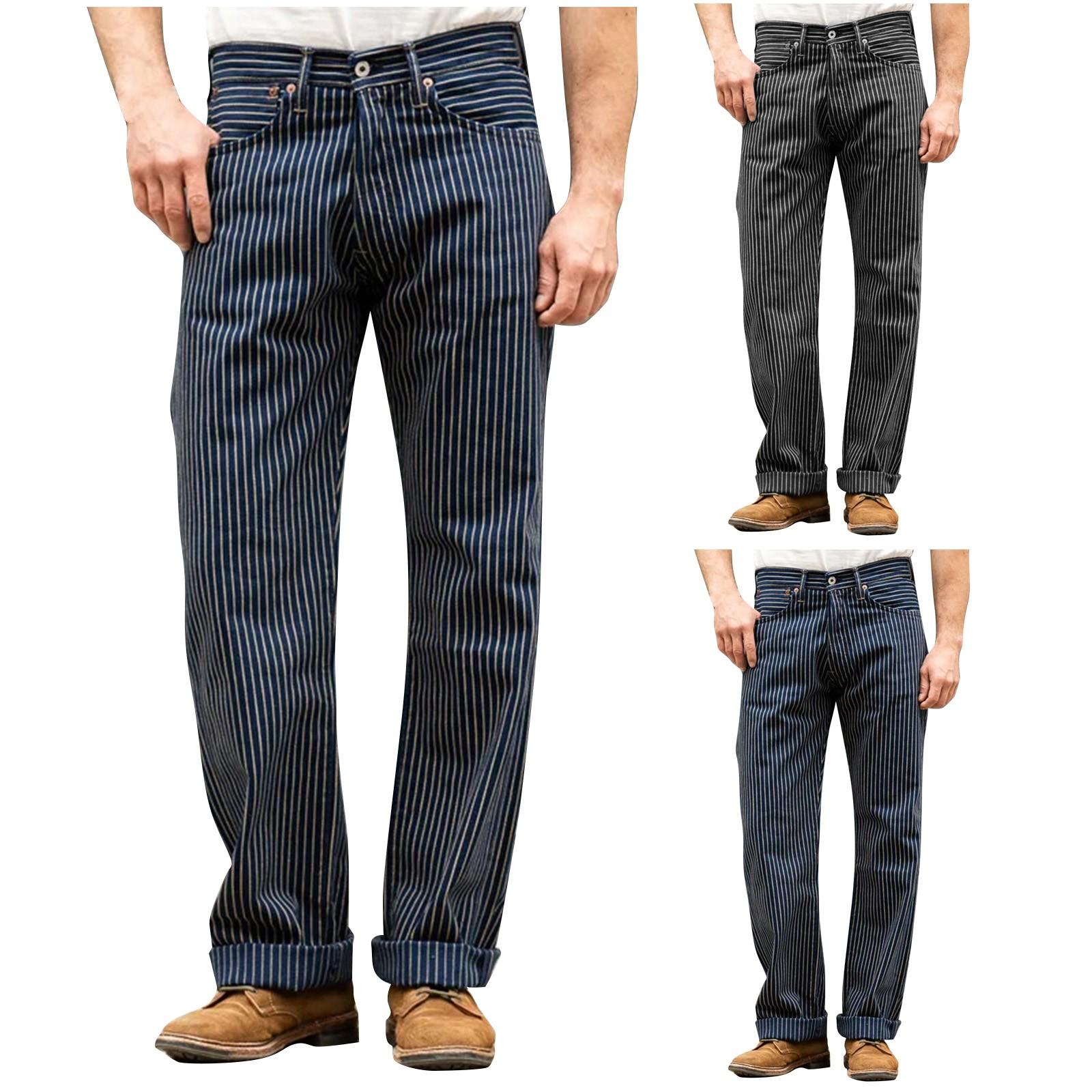 

Осенне-зимние новые классические модные деловые прямые джинсы в вертикальную полоску, мужские повседневные брюки