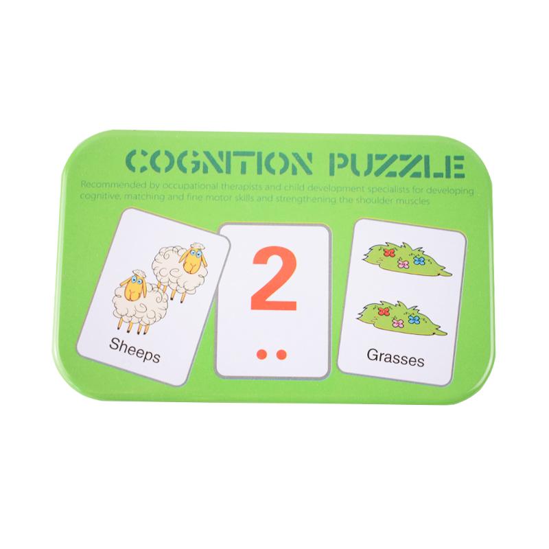 Children's Literacy Cognitive Card Iron Box Early Education Animal Fruit Transportation Matching Card Puzzle Educational Toys