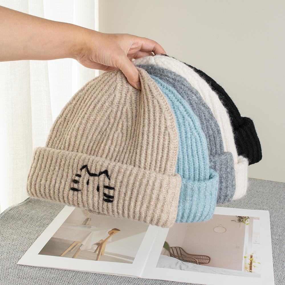 Line kitten cute wool hat female autumn and winter warm windproof versatile simple face small ear hat knitted hat
