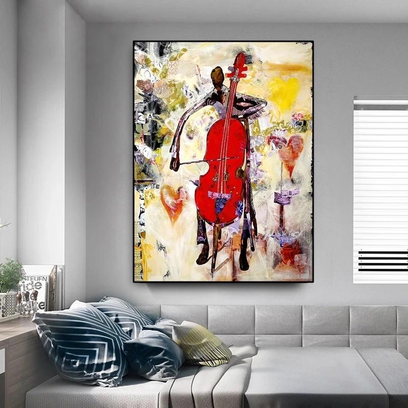 Abstract Graffiti Art Plays The Violin Canvas Paintings Posters and Prints Wall Art Pictures for Living Room Wall Decor Cuadros