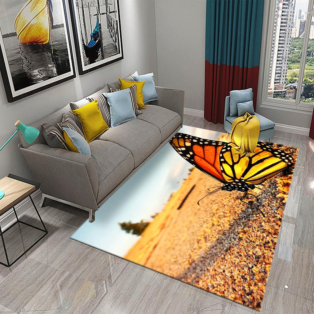 3D Bunter Schmetterling Blume Teppich Teppich für Wohnzimmer Schlafzimmer Sofa Küche Badezimmer Fußmatte Rutschfeste Bodenmatte Geschenk Heimdeko