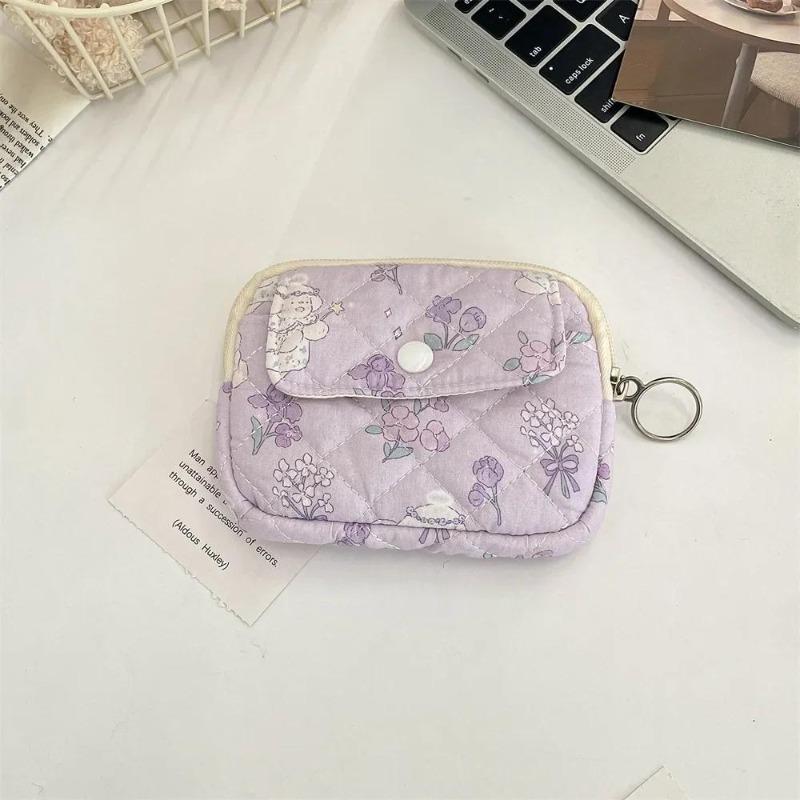 Cute Cartoon Floral Quilting Document Storage Bag Card Wallet Coin Purse ID Card Holder Driver's License Holder Badge Holder