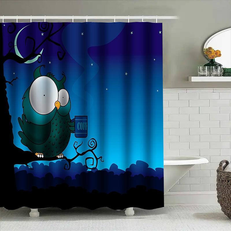 Cute Owl Forest Shower Curtain Nature Woodland Animal Bathroom Decor Set Waterproof Vintage Farmhouse Home Decor