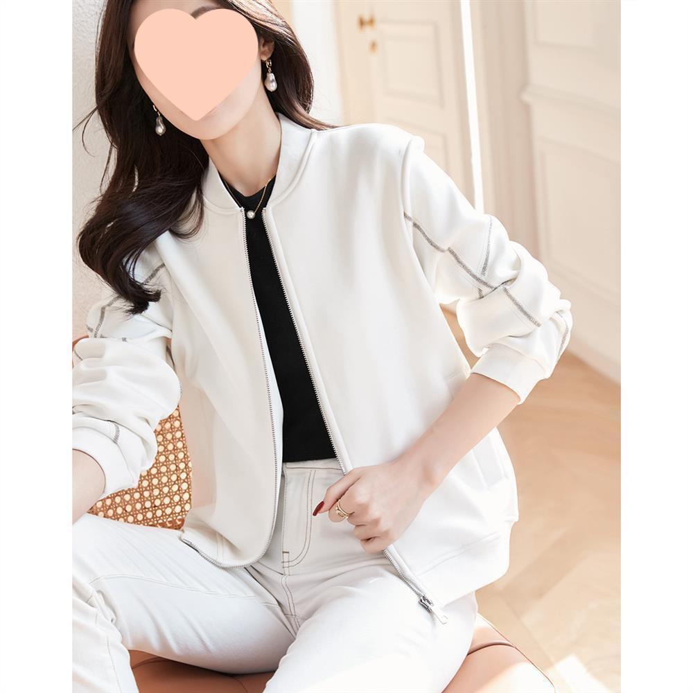 

Women s White Baseball Collar Jacket - 2025 New Casual Short Design M