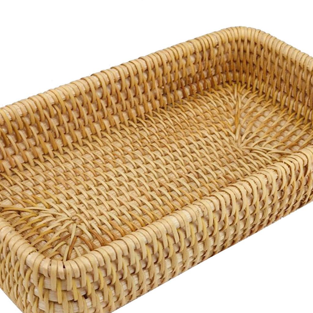 Rattan Tray Tabletop Organization Hand Woven Snack Storage Basket Multifunctional Serving Tray