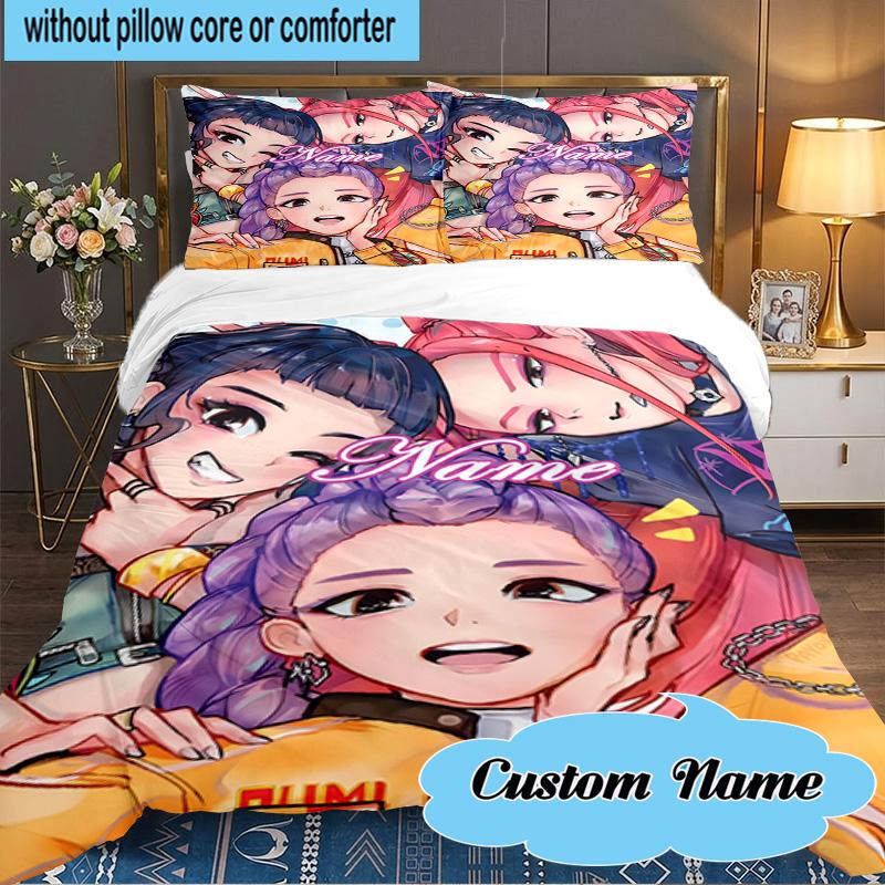 Nombre Personalizado Juego de Ropa de Cama Trio de Noche Fantasía K-Pop de 3 Piezas Incluyendo 1 Funda Nórdica y 2 Fundas de Almohada para Dormitorio, Regalo para Dormitorio Decoración del Hogar
