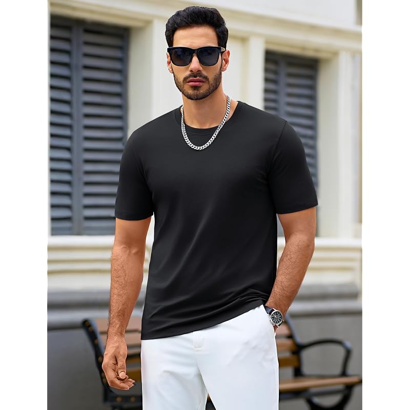 [TACVASEN] Black T-Shirt, Cooling Touch, Men's Short Sleeve Summer Clothes, Dry T-Shirt, Quick Drying, Black Dyed, Size M