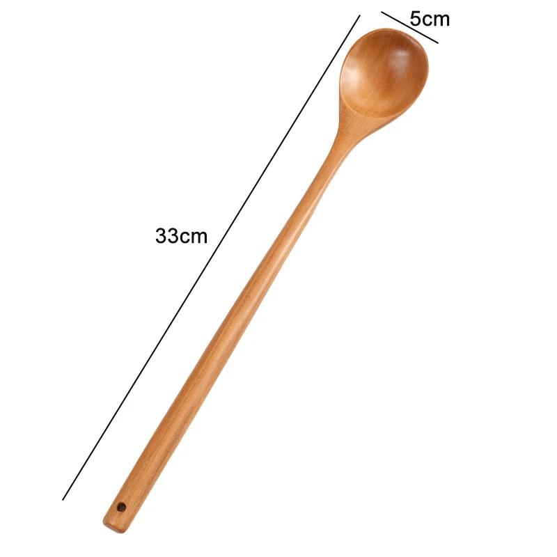 Long-Handled Wooden Spoon for Cooking Mixing Korean Miso Soup Sauce Honey - Ergonomic Kitchen Utensil светло-коричневого