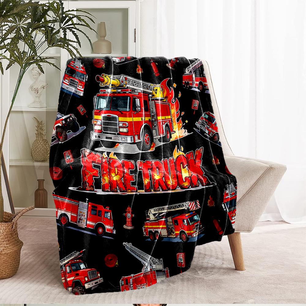fire truck Theme Printed Blanket - Perfect for Couch, Bed, Travel & Outdoor Use | Machine Washable, Cozy & Durable.