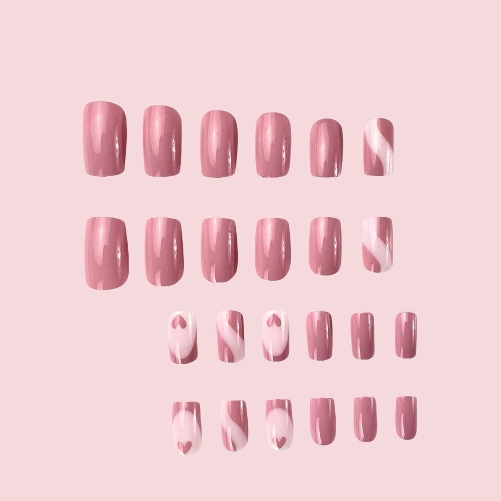 Rosa Liebe Falsche Nägel Nagelpflaster Kurz Quadratisch Valentinstag Nagelpflaster Falsche Nägel