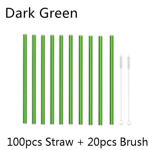 100Pcs Reusable Drinking Glass Straws 20cmx8 mm For Smoothies, Tea, Juice --10Pack With 20Pcs Cleaning Brush Barware