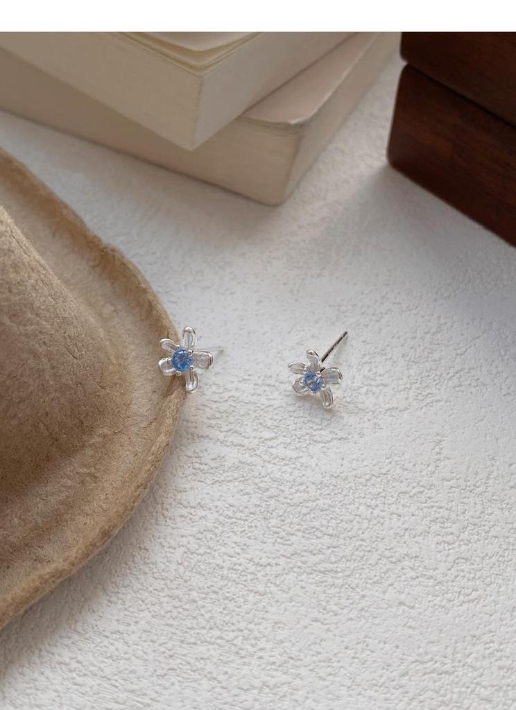 S999 Sterling Silver Blue Zircon Flower Stud Earrings for Women - Niche Design, Luxurious, Versatile