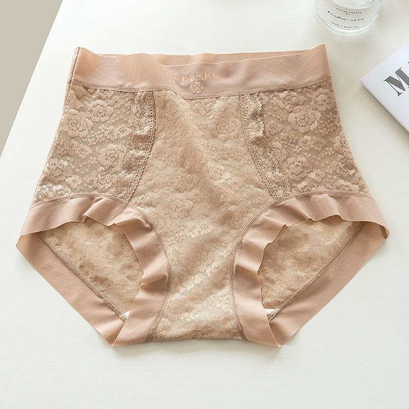 Big Size Female Summer Thin Sexy Lace Mulberry Silk Extension Crotch Without Mark in High Waist Triangle Briefs