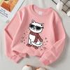 Kids Long‑Sleeve Crewneck Sweatshirt, Cool Cat with Scarf And Sunglasses Print,Daily Casual Top for Spring & Autumn