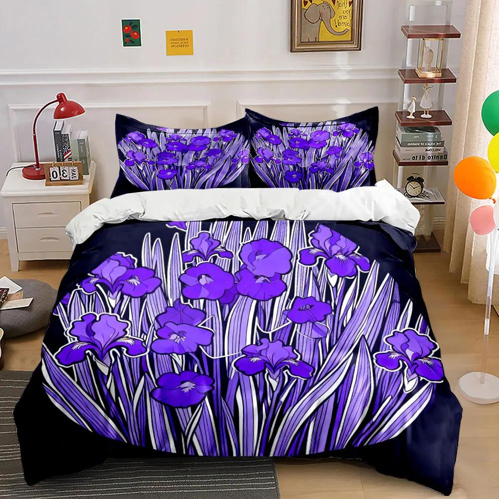 Purple Floral Three-Piece Set Soft Comfortable Duvet Cover Bedding Set Included 1*Duvet Cover & 2*Pillowcases gift