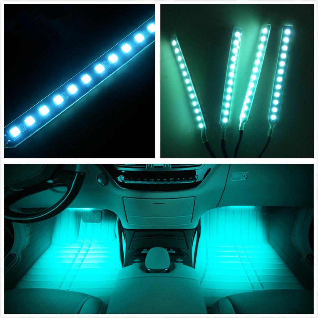 4x12LED Car Interior Footwell Decor Atmosphere Neon Light RGB W/ Remote Control