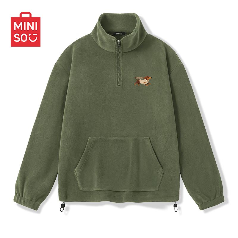 

MINISO Men s Plush Half-Zip Pullover Sweatshirt with Dachshund Logo M