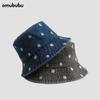 Vintage Washed Denim Bucket Hat Women Spring Summer Outing Visor Hat Daisy Embroidered Flower Pot Hat Men