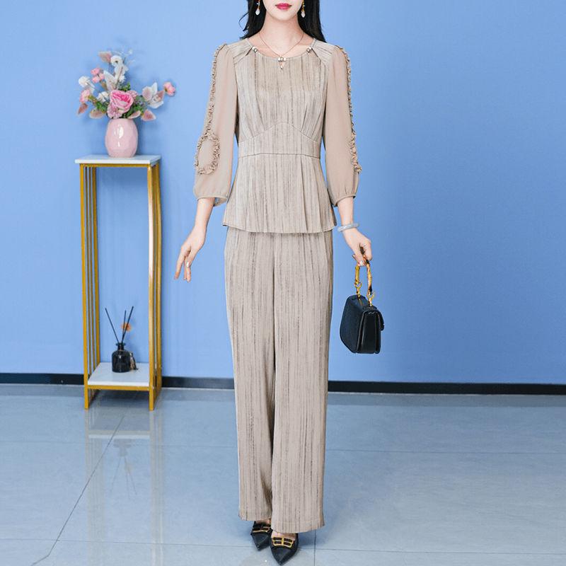2025 Trendy Spring Two-Piece: Light, Mature Style Wide-Leg Pants Set for Women - Age-Reducing & Slimming