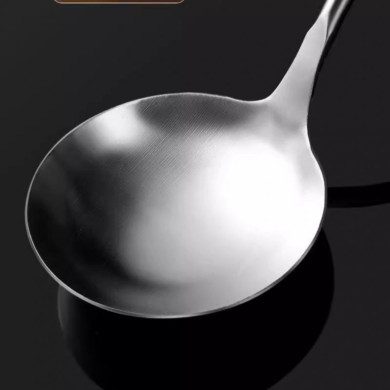 Old Wood & Stainless Steel Kitchen Utensil Set: Spatula, Soup Ladle, Slotted Spoon, Frying Pan Iron Spatula with Wooden Handles.