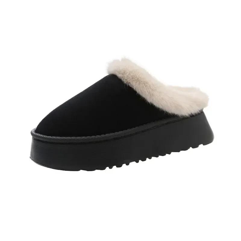 Women's Winter Fashionable Thick Soled Hooded Slippers, Plush Warm Cotton Shoes, Indoor and Outdoor Large-sized Cotton Slippers