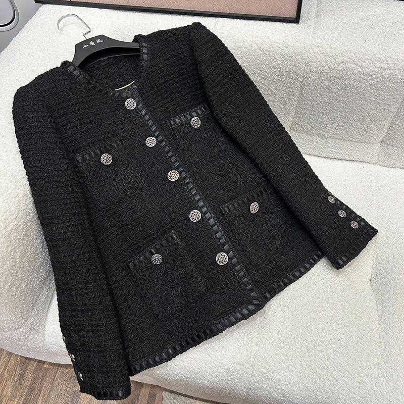Fashionable and Elegant Round Neck Single-Breasted Light Luxury Socialite High-End Temperament Design Tweed Woven Jacket