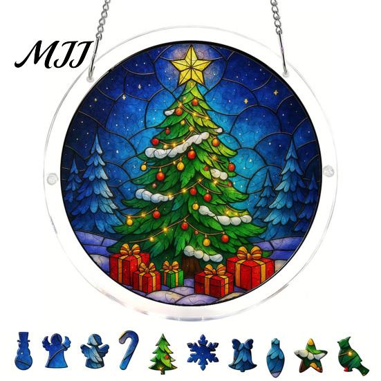 Decorative Garden Sun Catcher Christmas Acrylic Puzzle Suncatcher, Holiday Tree Snowman Stockings Red Bird Office Window Decoration Kit for