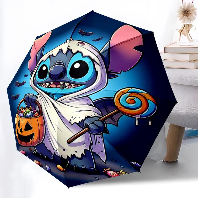 1pc Halloween Stitch Pattern Cartoon Umbrella, Fashionable, Personalized, High-Value Folding Umbrella, a Must-Have for Summer, 8-Rib Durable
