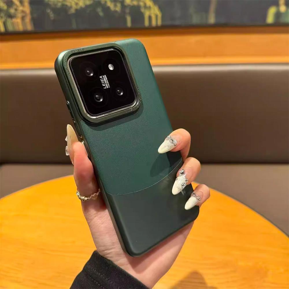 Luxury Double Color Plain Leather Matte Phone Case for Xiaomi 15 14 13 Pro Metal Lens Protection Splice Hybrid Shockproof Cover