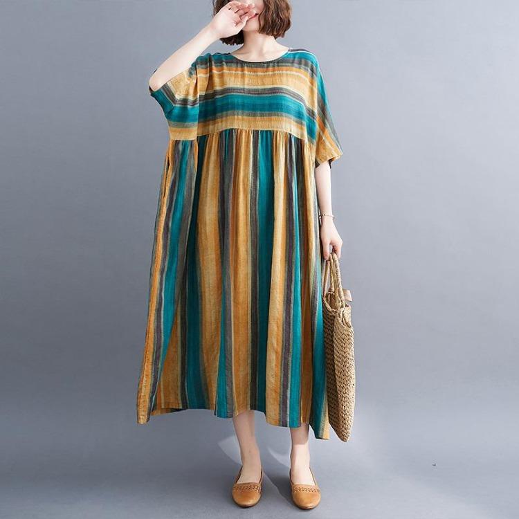 Damen Übergröße Sommer Baumwolle Locker Langes Kleid