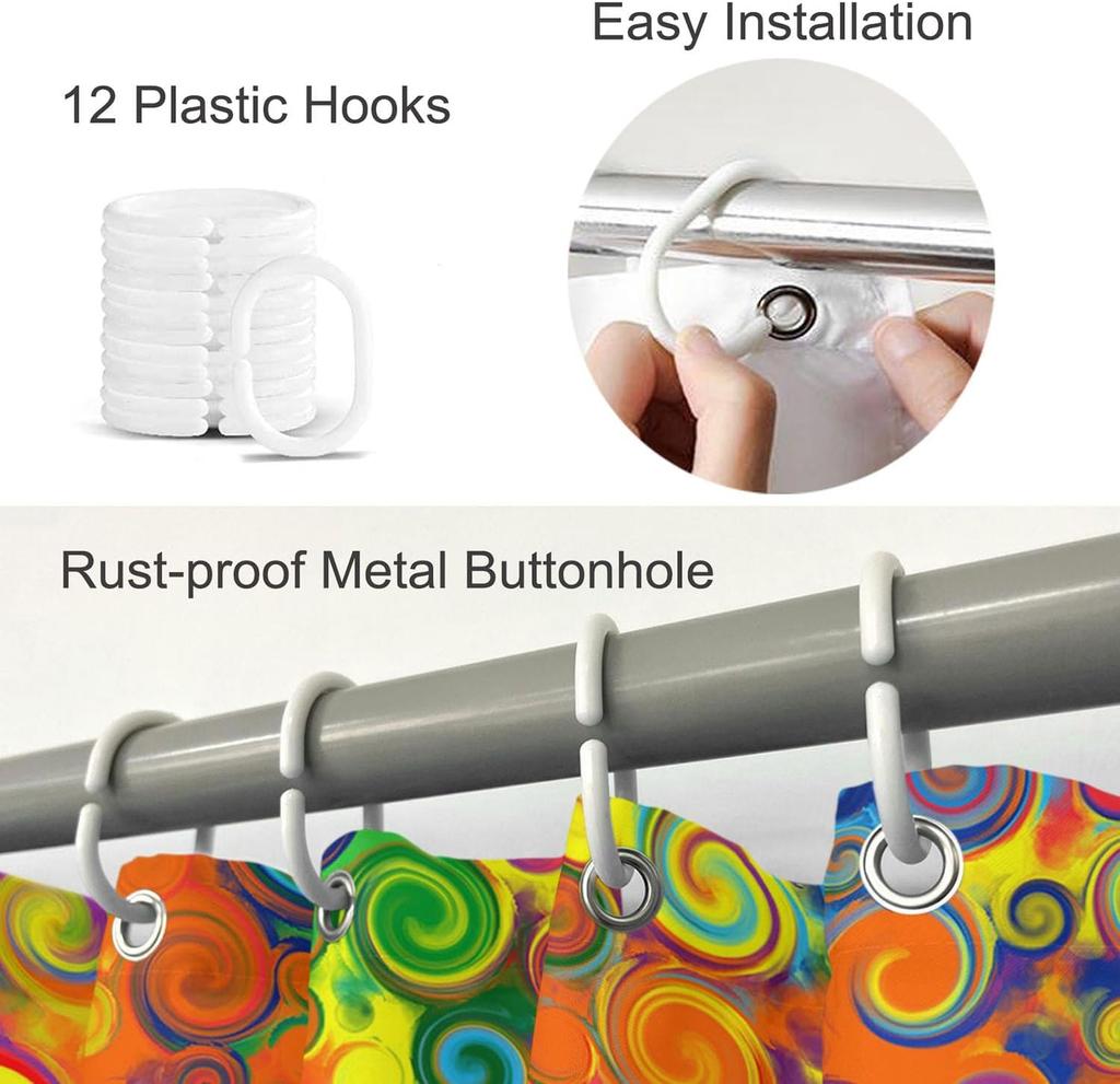 Colorful Circle Art Rainbow Shower Curtains Bathroom Curtain Waterproof with Hooks 72x72 Inch for Men Women Boys Girls