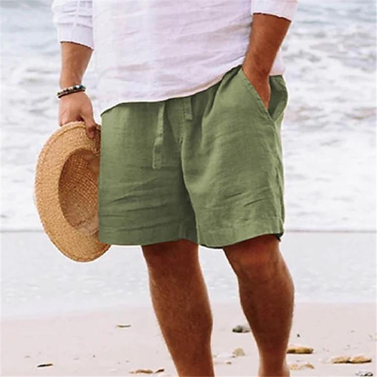 Summer Mens Linen Solid Color Short Lightweight Gym Pants Cotton Beach Shorts Men Fitness Sport Large Breathable Short Homme