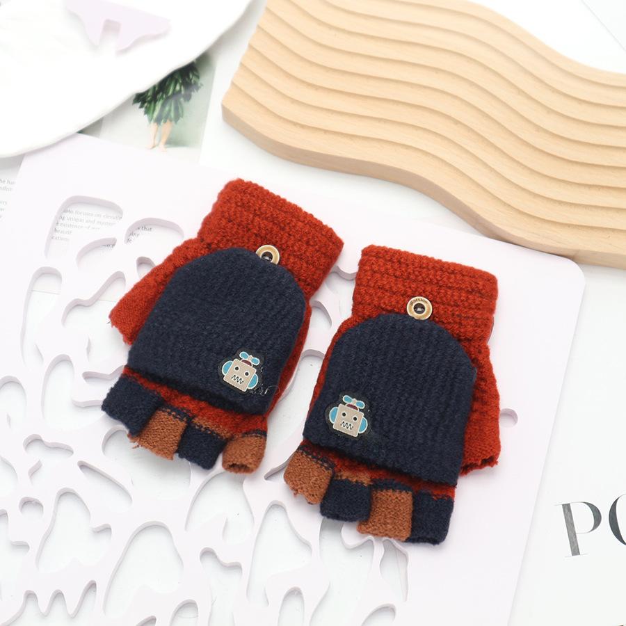 Children's Cute Cartoon Flip-Gloves: Cold-Proof, Half-Finger Winter Writing Warmth for Boys and Girls