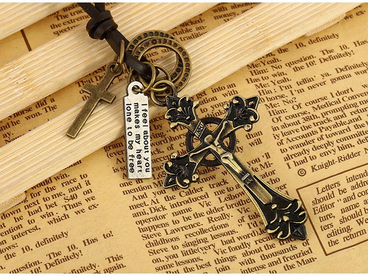 Trendy European & American Cross Cowhide Necklace