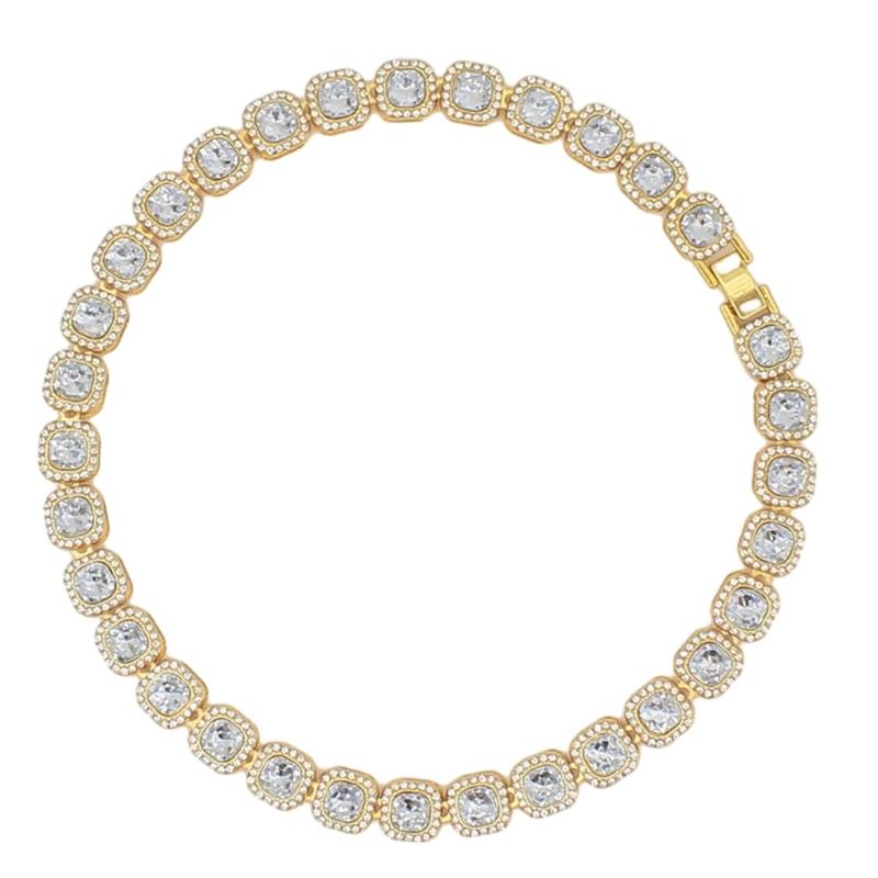 

Stylish Hip Hop Jewelry Large Square Glass Bead Necklace Rhinestones Neckchain Ornament Collarbone Chain Decorations 1