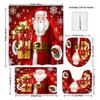 4Pcs creative Christmas Santa Claus themed printed Shower Curtain Set with Non-Slip Bath Mat, Toilet Lid Cover, Contour Rug & 12 Hooks, Bathroom Decor