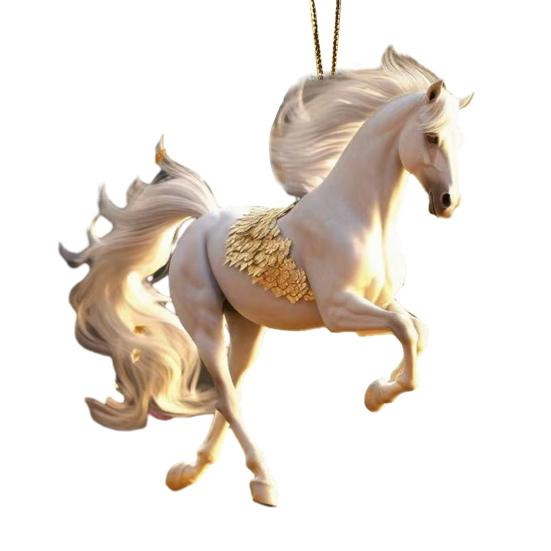 Sparkling Horse Ornament 2D Acrylic Hanging Decor Realistic Christmas Tree Horse Charm Elegant Equestrian Gift for Holiday Tree
