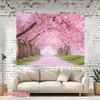 2D Flat Print Cherry Blossom Tapestry, Sakura Tree Tunnel Wall Backdrop for Photoshoot