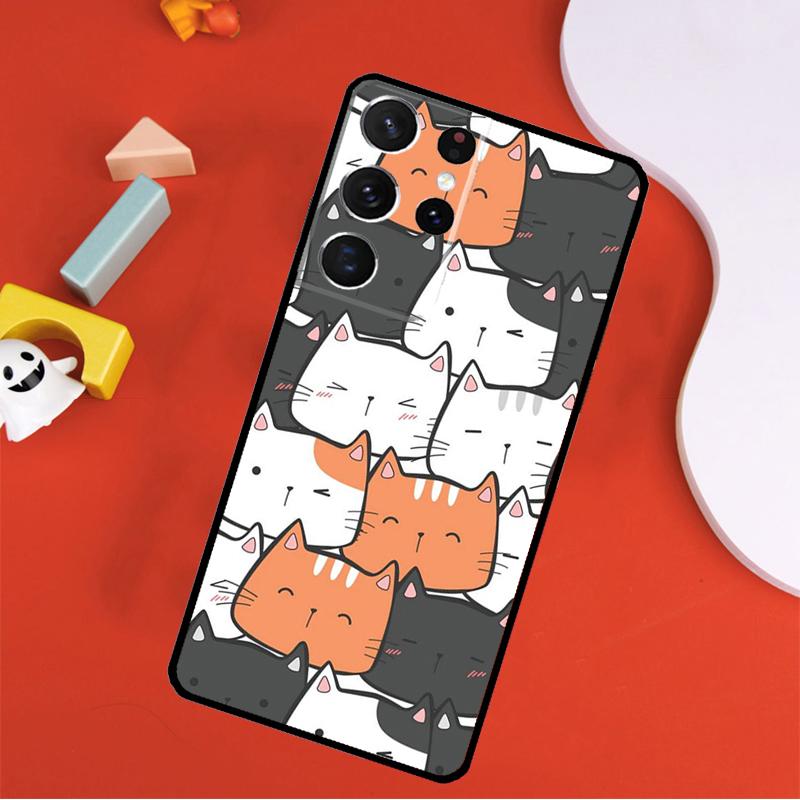 Cute Cat Pattern Kitten Phone Case For Samsung Galaxy S25 Ultra S24 Ultra S9 S10 S20 S21 S22 S24 Plus S23 FE Cover