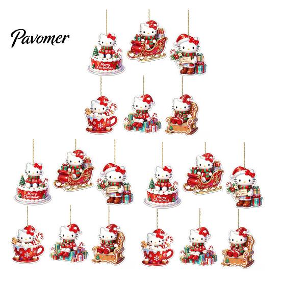 Stocking Stuffer for Kids Christmas Kitty Ornaments, 2D Flat Acrylic Hanging Decorations, Cute Party Exchange Gifts Cartoon Pendants Tree, Holiday
